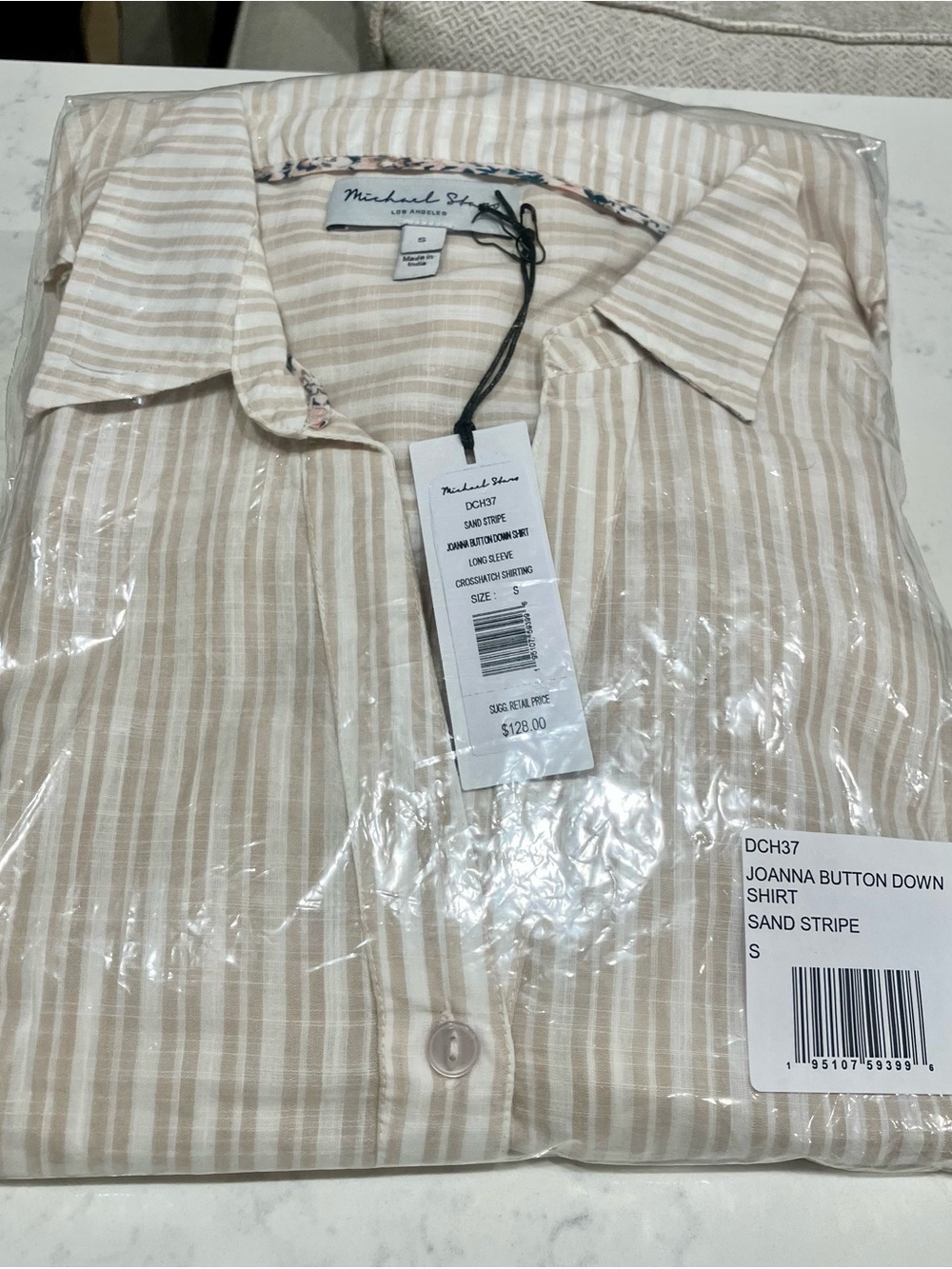 NWT MICHAEL STARS JOANNA SAND STRIPED BUTTON DOWN SHIRT ( Sz Small) - Picture 3 of 5